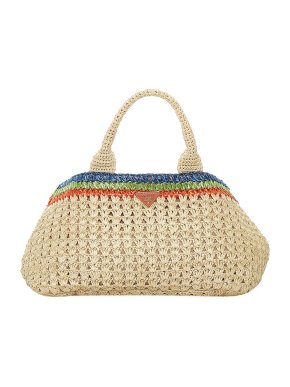 Prada Natural Straw Rainbow Trim Tote Bag