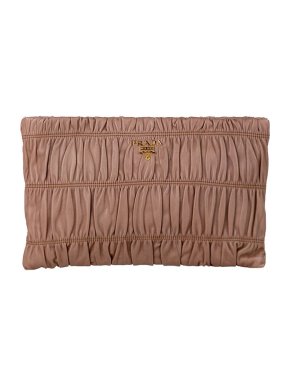 Prada Nude Leather Ruched Gaufre Clutch Bag