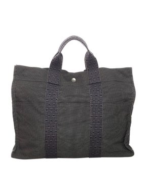 Hermes Vintage Grey Canvas Herline MM Tote Bag
