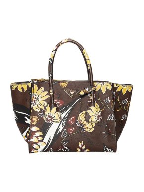 Prada Brown Printed Leather City Tote Bag