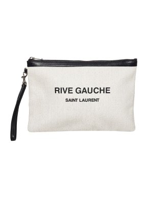 Saint Laurent White Canvas Rive Gauche Clutch Bag