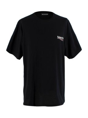 Balenciaga Black Cotton Jersey Logo Print T-Shirt