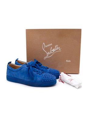 Christian Louboutin Blue Suede Louis Junior Studded Low Top Trainers