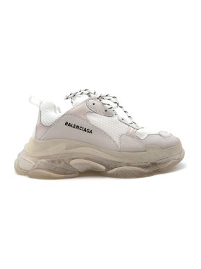 Balenciaga White Leather & Mesh Triple S Clear Sole Trainers