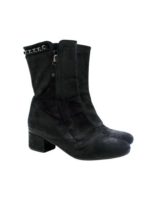 Chanel Black Suede Chain Trim Ankle Boots 1