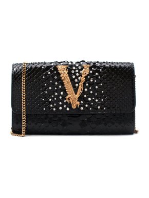 Versace Black Python Crystal Embellished Virtus Wallet on Chain