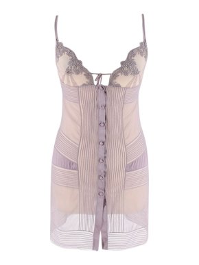 Lilac Mesh Button Down Sheer Slip Dress