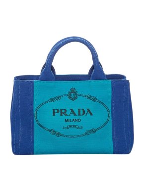 Prada Bicolour Canvas Canapa Logo Tote Bag