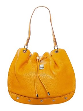 MCM Yellow Leather Drawstring Bucket Bag