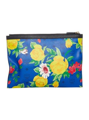 MCM Blue Floral Leather Paradiso Leather Clutch Bag