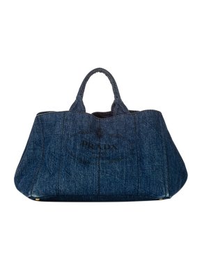 Prada Denim Canapa Logo Tote Bag