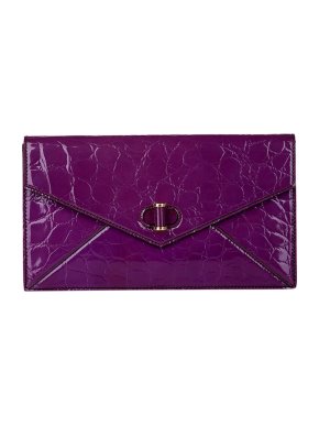 Alexander McQueen Purple Croc-Embossed Leather Envelope Clutch Bag