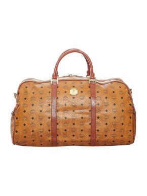 MCM Cognac-Brown Visetos Leather Travel Bag