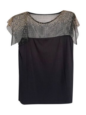 Versace Collection Gold-Tone Crystal Mesh & Black Jersey Top