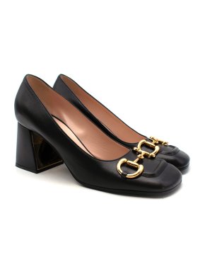 Gucci Black Leather Mid-Heel Pump With Horsebit