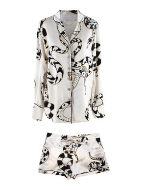 Olivia Von Halle Ivory Snake Print Silk-Satin Short Pyjamas