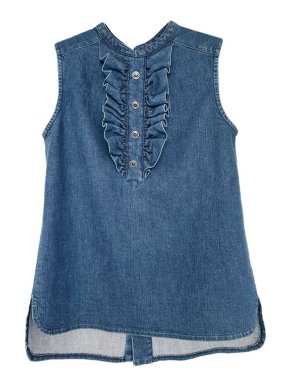Chanel Blue Denim Ruffled Front Top