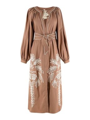 Johanna Ortiz Caramel Cotton Poplin Embroidered Real Expedition Dress