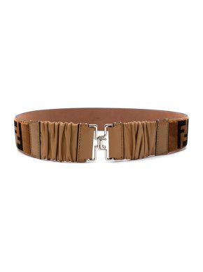 Fendi Tan Ruched Leather & FF Velvet Belt 75