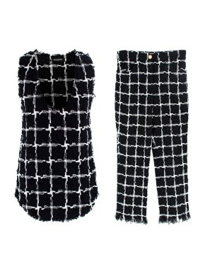 Balmain Black & White Windowpane Tweed Top & Trousers