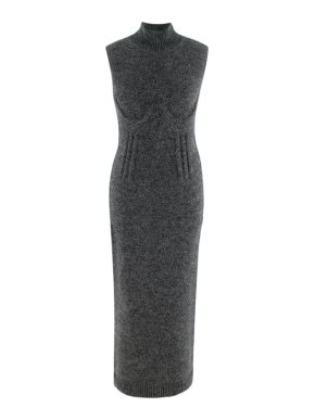 Fendi Steel Grey Seamed Cashmere Knitted Dress