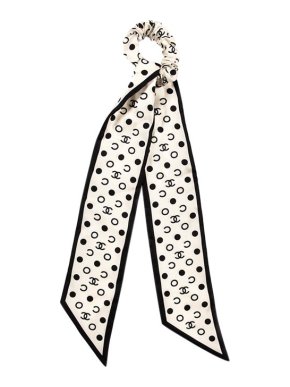 Chanel White & black Coco Spots scrunchie & twilly scarf