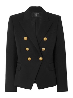 Balmain Black Wool Twill Double Breasted Blazer