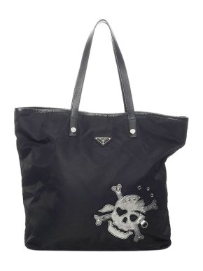 Prada Black Nylon Skull Print Tessuto Tote Bag