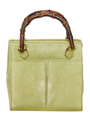 Gucci Vintage Green Suede Bamboo Handle Tote Bag