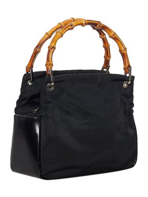 Gucci Vintage Black Nylon Bamboo Handle Tote Bag