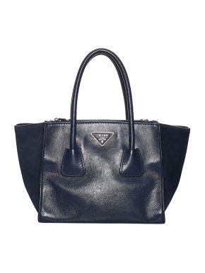 Prada Navy Blue Leather Twin Pocket Tote Bag
