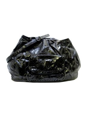 Bottega Veneta Black Patent Leather Intercciato Tote Bag