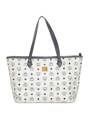 MCM White Visetos Leather Tote Bag