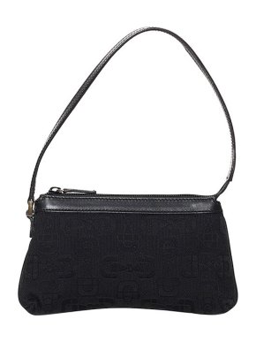 Gucci Vintage Black Horsebit Canvas Baguette