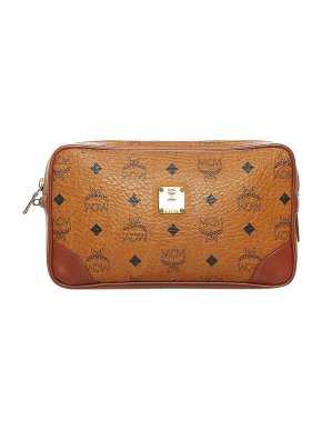 MCM Cognac Visetos Leather Zip Pouch