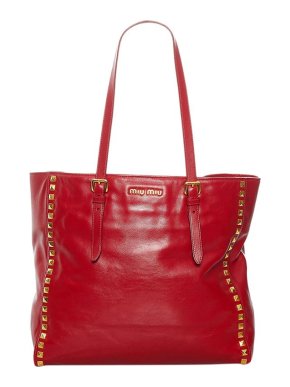 Miu Miu Red Leather Studded Tote Bag