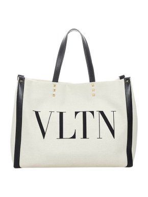 Valentino Garavani White Canvas VLTN Tote Bag