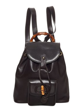 Gucci Vintage Black Leather Bamboo Backpack