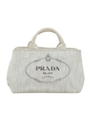 Prada Ivory Denim Canapa Logo Tote Bag