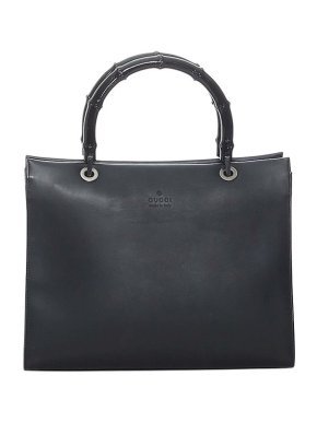 Gucci Black Leather Bamboo Handle Tote Bag
