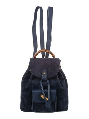 Gucci Vintage Blue Suede Bamboo Backpack