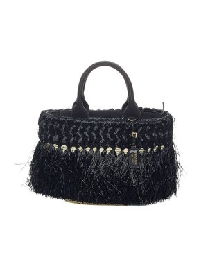 Prada Black Fringed Raffia Tote Bag