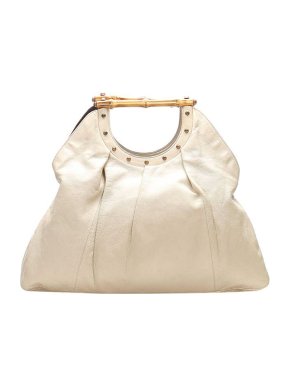 Gucci Vintage Ivory Leather Bamboo Hobo Bag