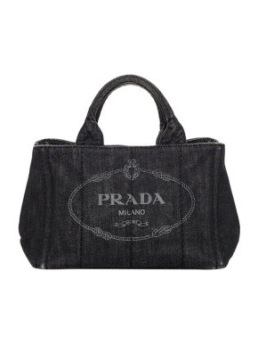 Prada Indigo Denim Canapa Logo Tote Bag