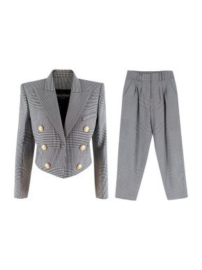 Balmain Prince of Wales Check Crop Blazer & Pants