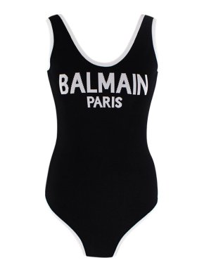Balmain Black & White Logo Intarsia Knit Bodysuit