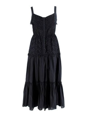Ermanno Scervino Beachwear Black Cotton Broderie Anglaise Tiered Dress