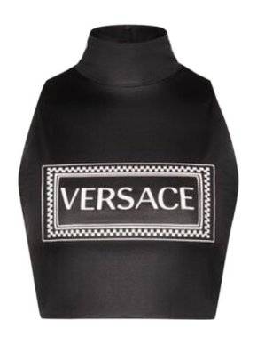 Versace Black 90s Vintage Logo Print Crop Top
