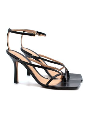 Bottega Veneta Black Leather Stretch Strappy Heeled Sandals