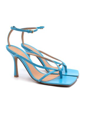 Bottega Veneta Blue Leather Stretch Strappy Heeled Sandals